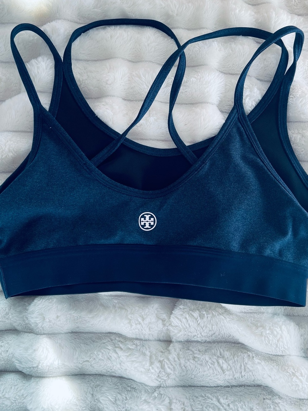 Tory Sport navy strappy logo sports bra